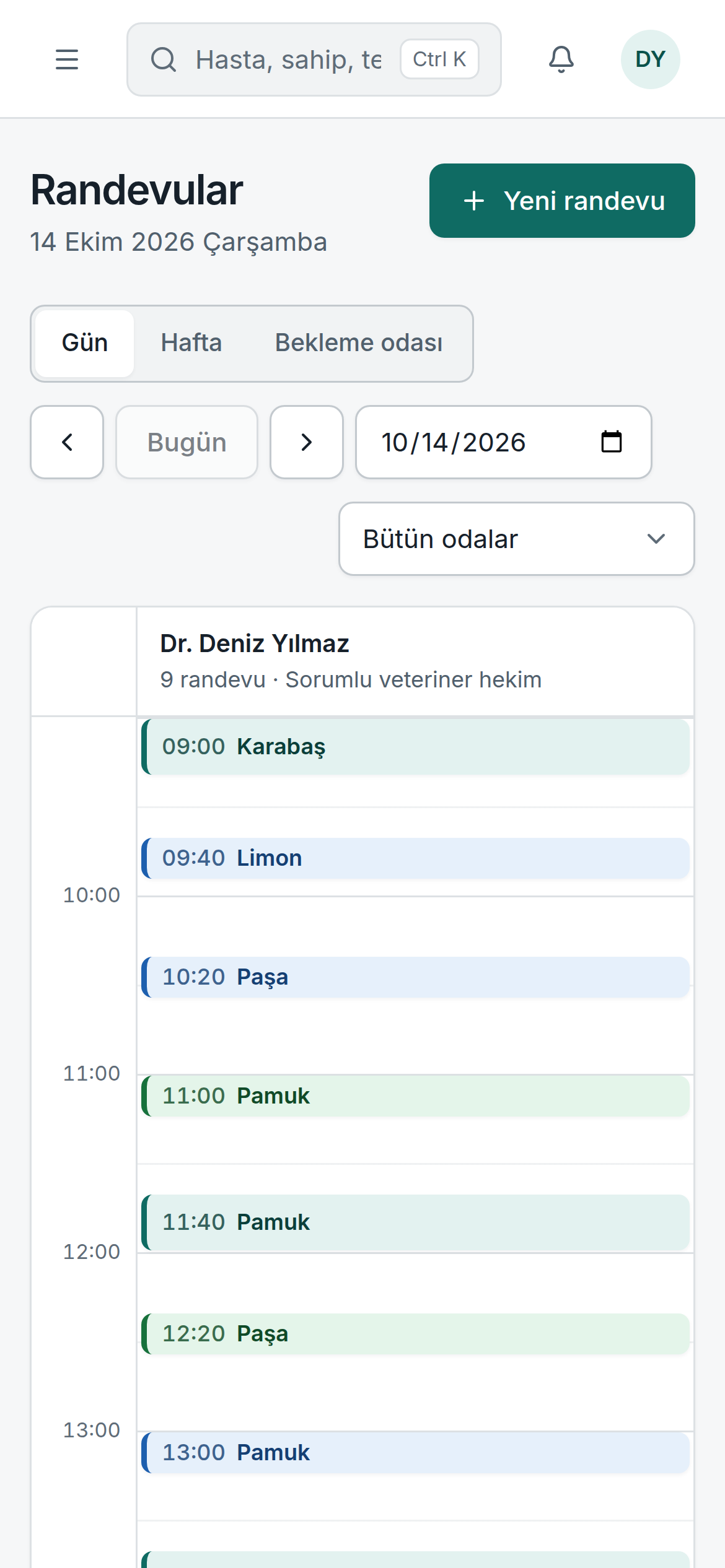 Mobil randevular — Gerçek ürün ekranı · Örnek veriler